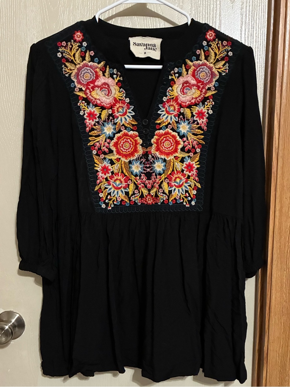 Savanna Jane Black Tunic with Bright Floral Embroidery